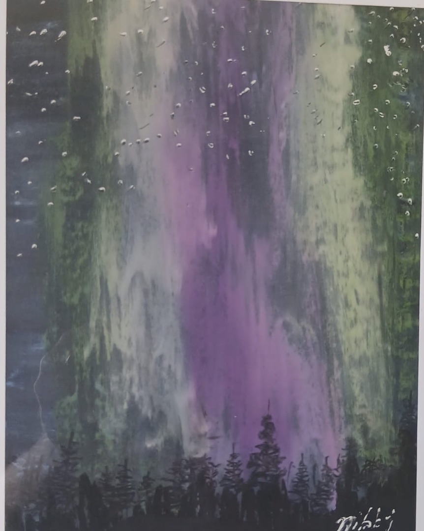 Aurora, Pinewood — hand-painted, oil pastel on paper