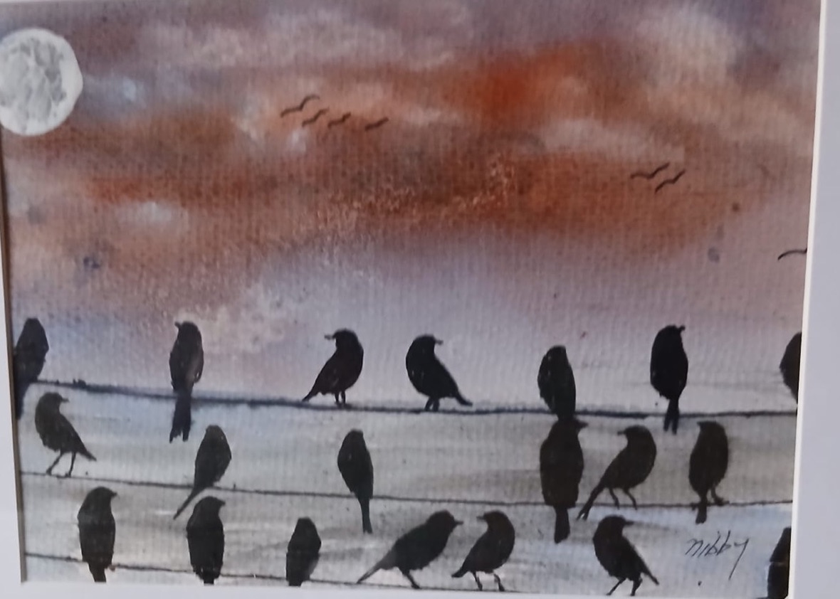 Birds at Dusk — hand-painted, watercolour on paper
