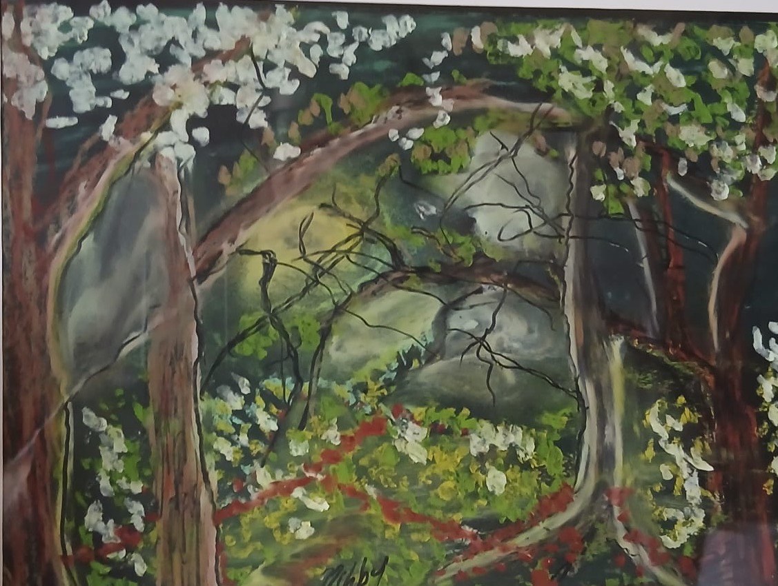 Blossom Among the Rocks — hand-painted, acrylic on paper