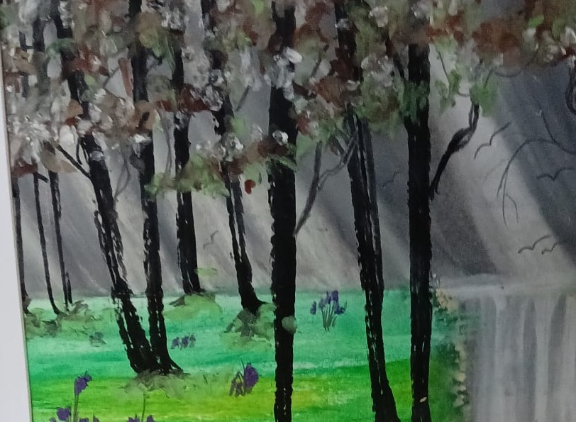 Bluebell Mist — hand-painted, acrylic on paper