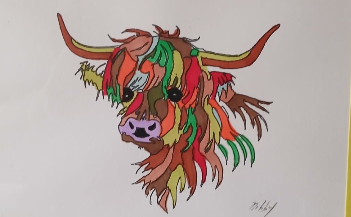 Highland, in Colour — hand-painted, ink & marker on paper