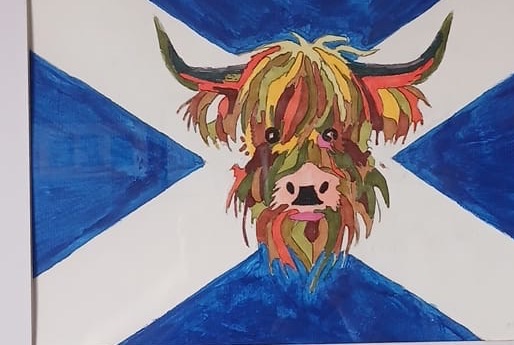 Highland, Saltire — hand-painted, acrylic on paper