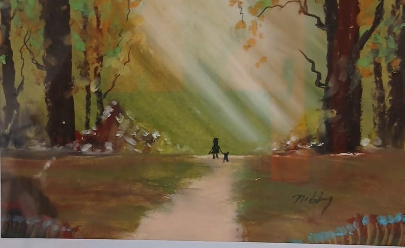 Light Through the Trees — hand-painted, oil pastel on paper