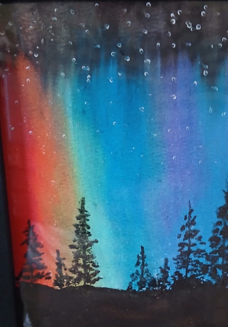 Rainbow Aurora — hand-painted, watercolour on paper