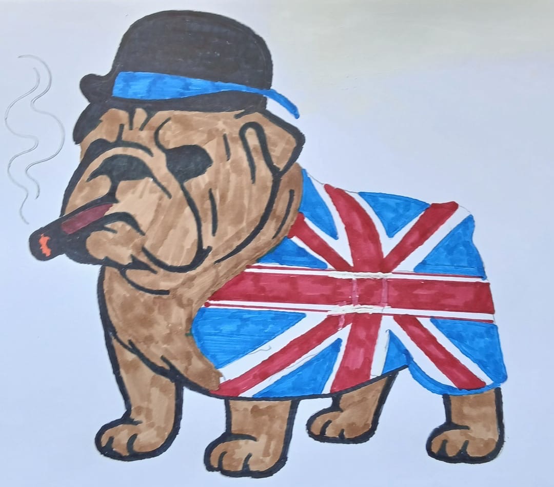 The British Bulldog — hand-painted, ink & marker on paper