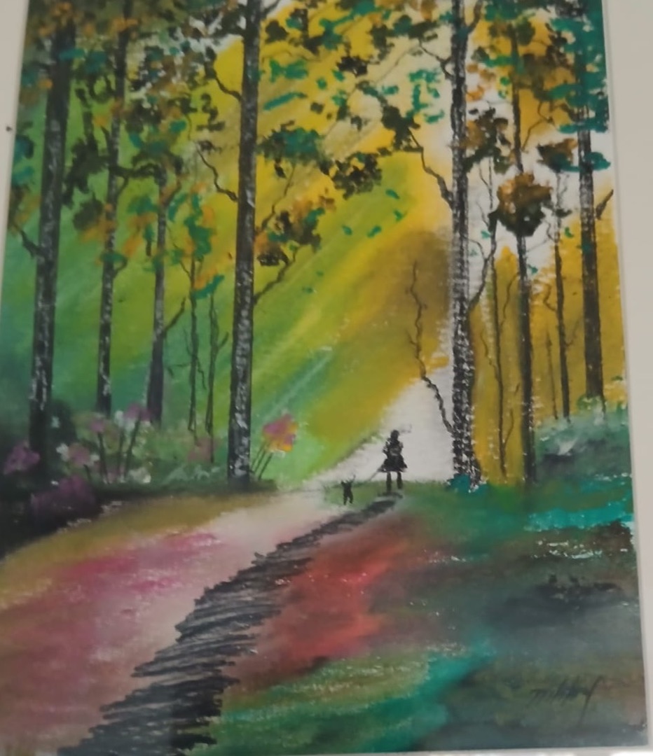 The Glowing Path — hand-painted, oil pastel on paper